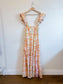 Anthropologie "Maeve Linen Blend Flutter-Sleeve A-Line Midi Dress in Pastel Plaid" (Size S)