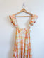 Anthropologie "Maeve Linen Blend Flutter-Sleeve A-Line Midi Dress in Pastel Plaid" (Size S)