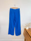 SYMTHE Designer Pleated Wide Leg Trousers in Aegean Blue (Size S/M)