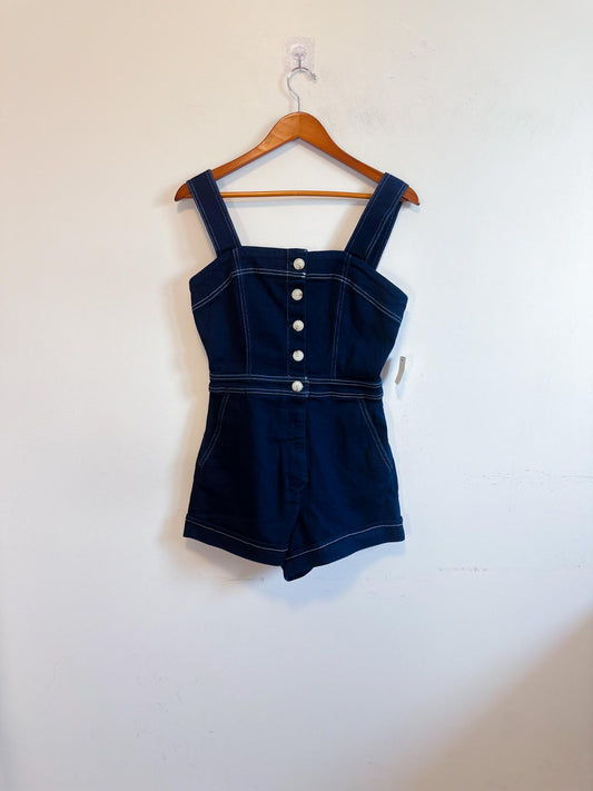 Anthropologie "Maeve the Portside Button Front Romper in Dark Wash Denim" NWT (Size 8)