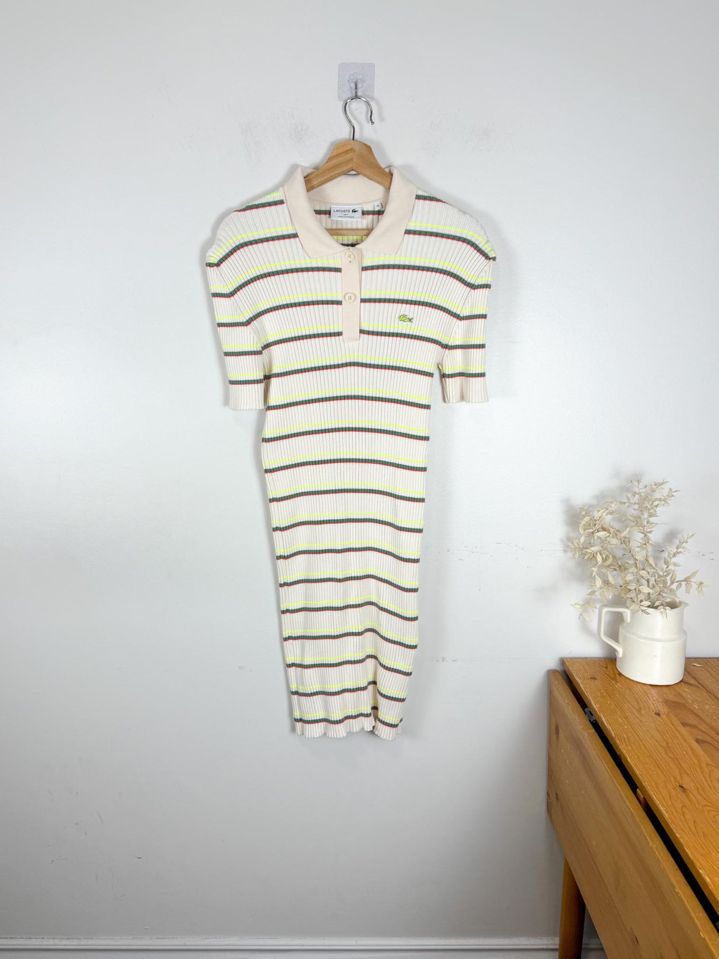 Lacoste Striped Ribbed Polo Dress (Size L)