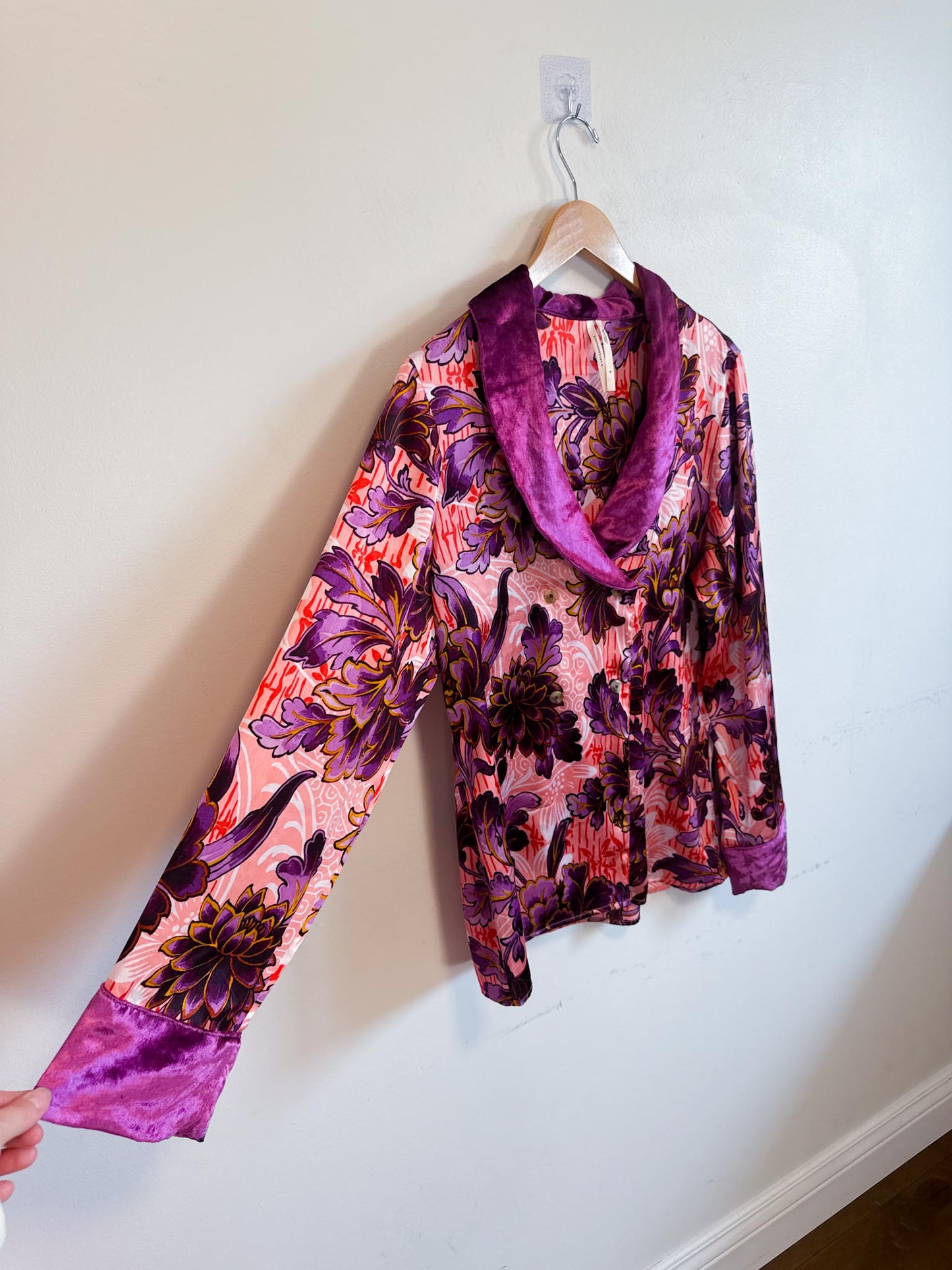 Anthropologie "Luxe Blouse in Purple Floral" (Size M)