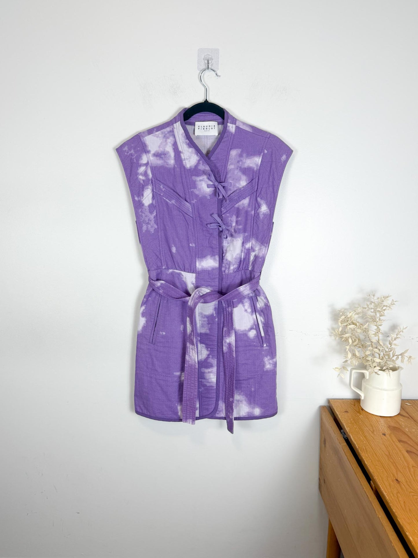 Claudie Pierlot " Robby Tie-dye Belted Cotton Mini Dress" (Size S)