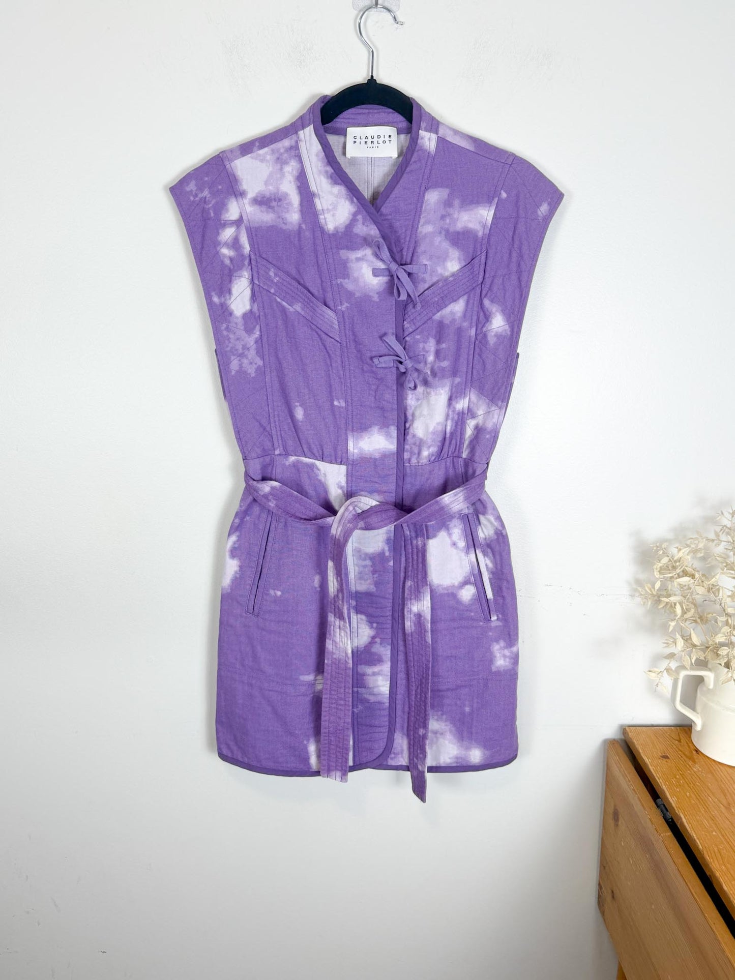 Claudie Pierlot " Robby Tie-dye Belted Cotton Mini Dress" (Size S)