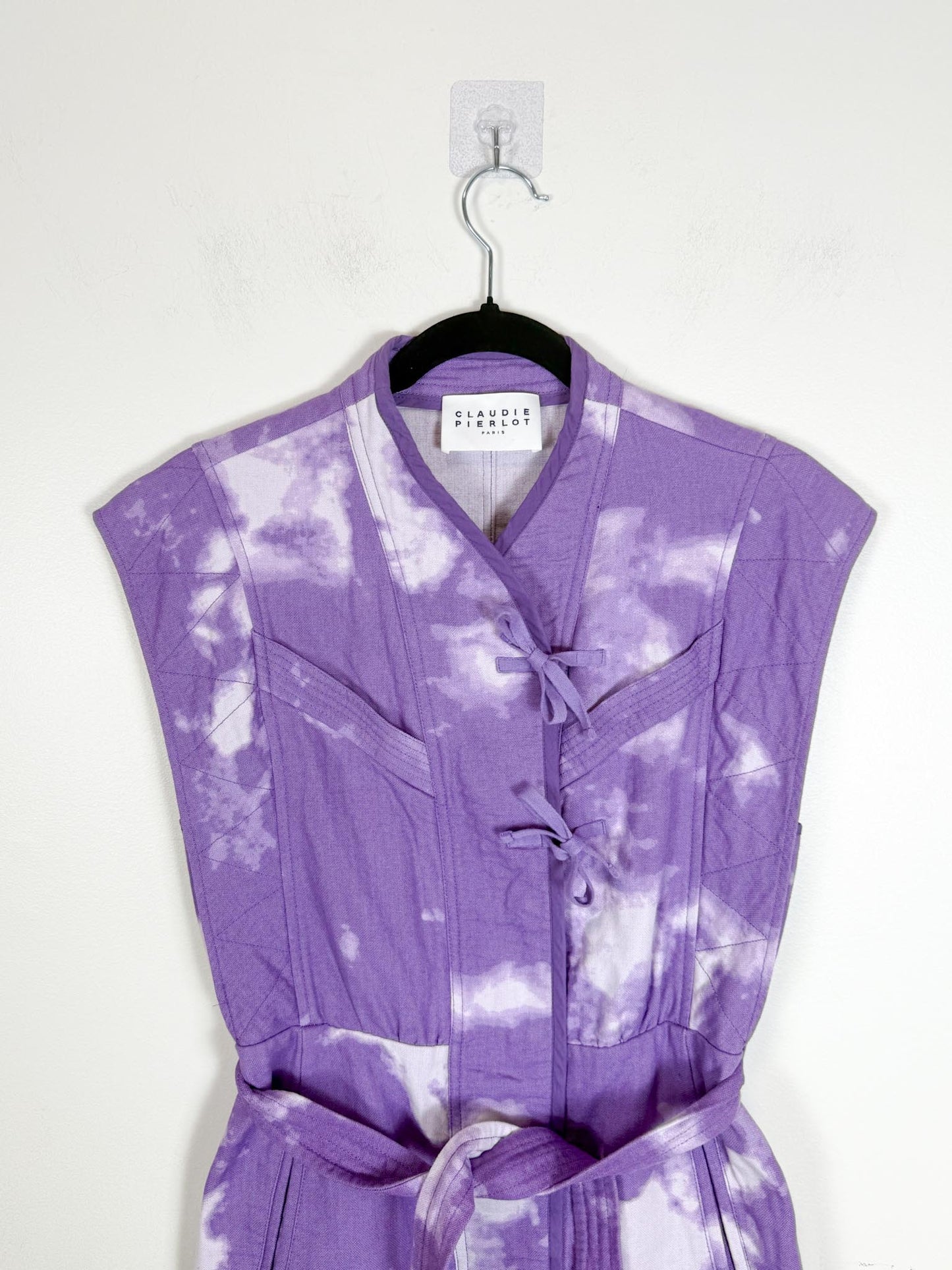 Claudie Pierlot " Robby Tie-dye Belted Cotton Mini Dress" (Size S)