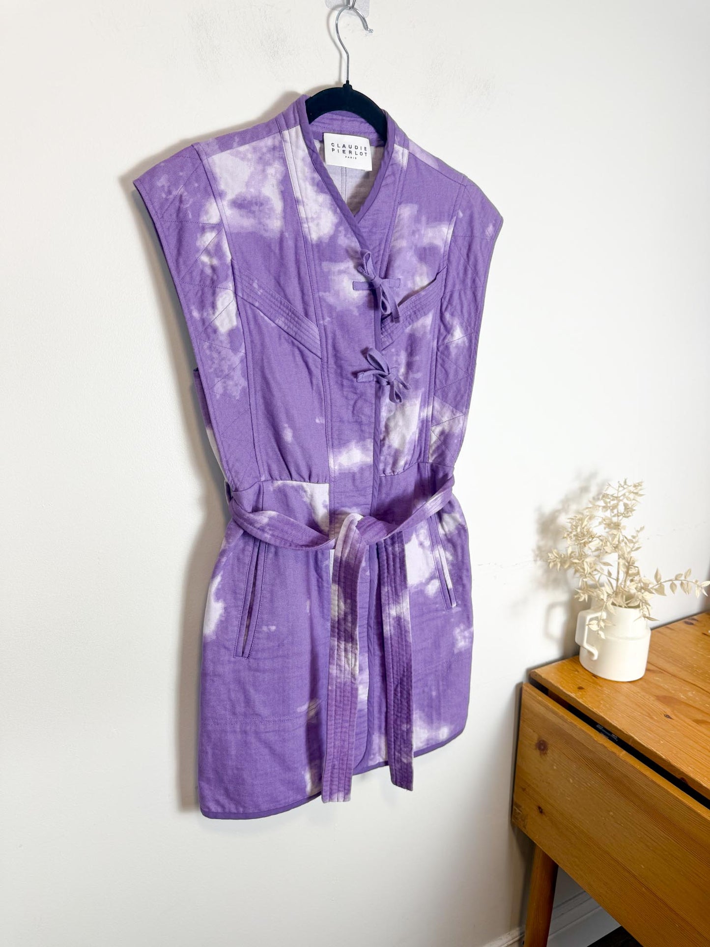 Claudie Pierlot " Robby Tie-dye Belted Cotton Mini Dress" (Size S)