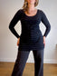 MiiK Slow Fashion Long Sleeve Top in Black Grey Stripe (Size XL)