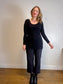 MiiK Slow Fashion Long Sleeve Top in Black Grey Stripe (Size XL)