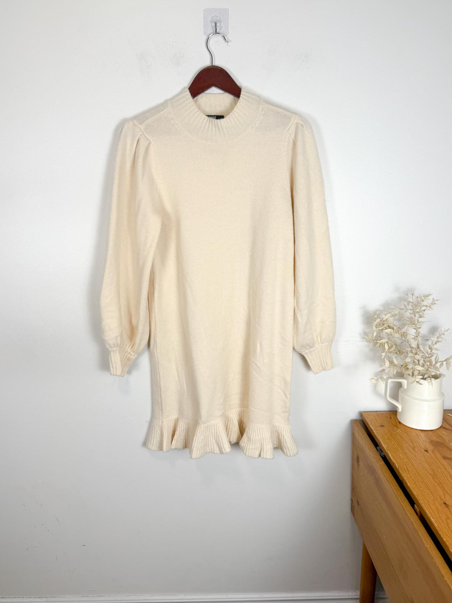 PAIGE "Julita Long-Sleeve Sweater Mini Dress in Cream" (Size XS/S)