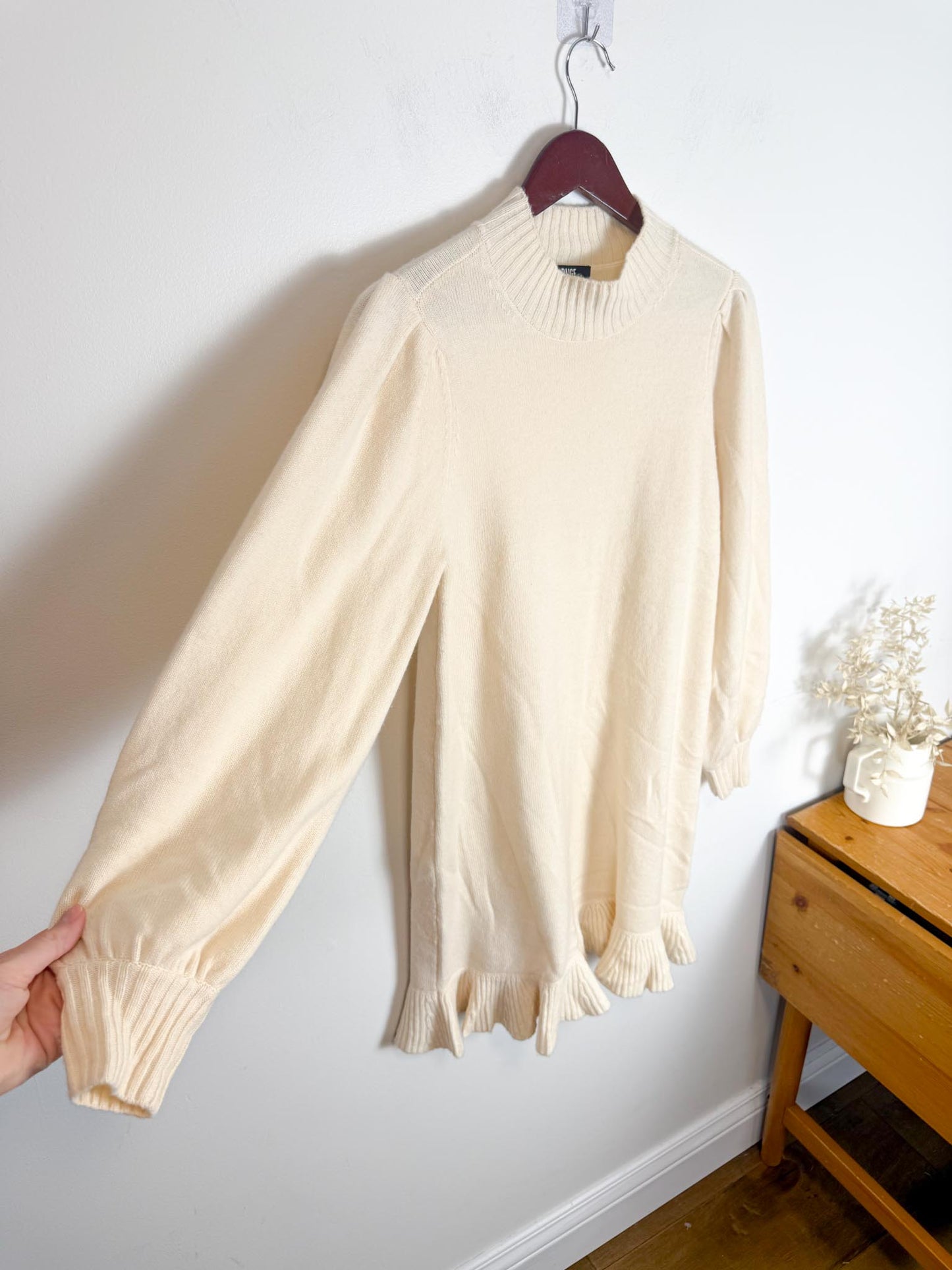 PAIGE "Julita Long-Sleeve Sweater Mini Dress in Cream" (Size XS/S)