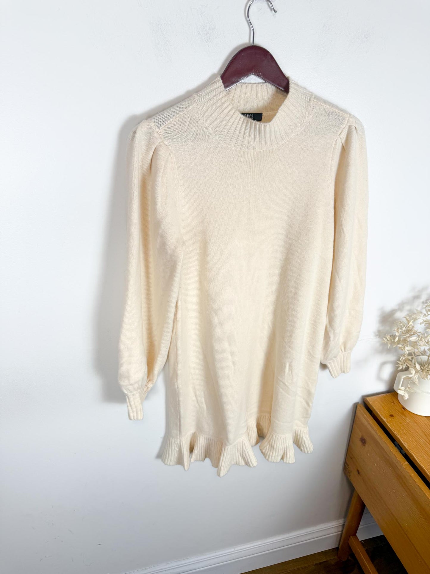 PAIGE "Julita Long-Sleeve Sweater Mini Dress in Cream" (Size XS/S)