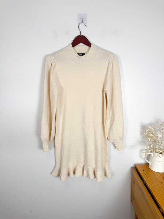 PAIGE "Julita Long-Sleeve Sweater Mini Dress in Cream" (Size XS/S)