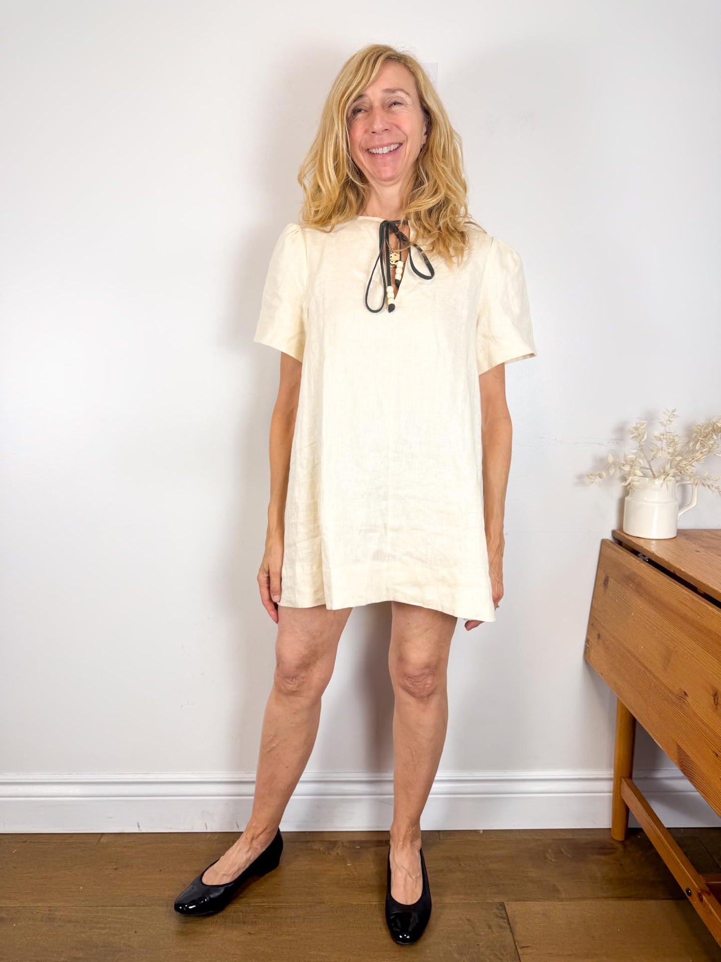 VRG GIRL "Olsen Linen Mini Dress in Cream" (Size S)