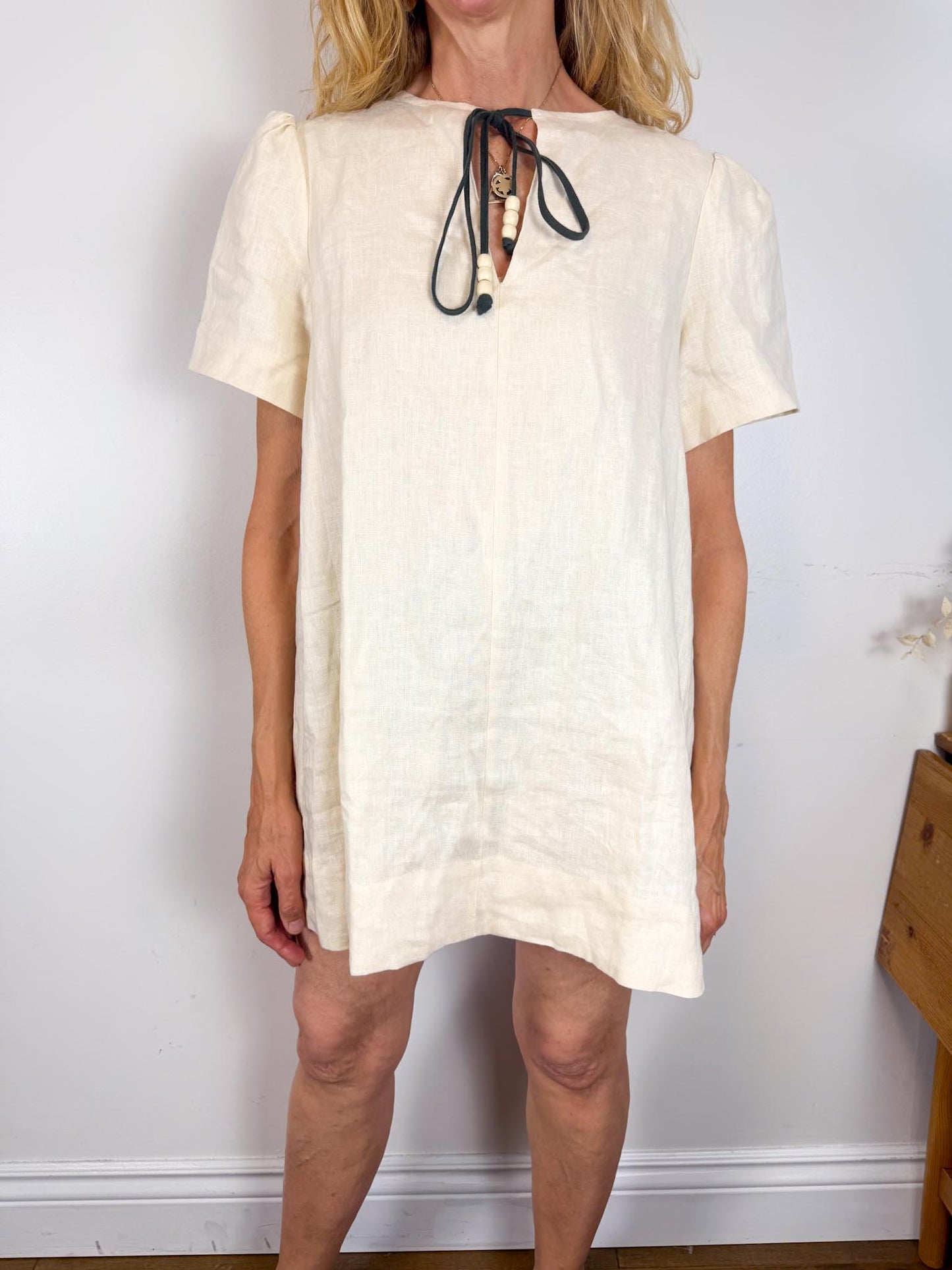 VRG GIRL "Olsen Linen Mini Dress in Cream" (Size S)