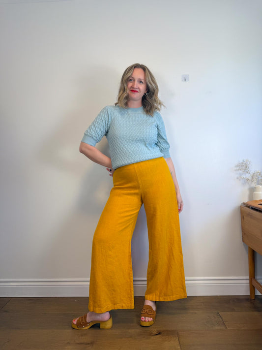 Bryn Walker Wide Leg Pull On Linen Pants in Mustard (Size M/L)
