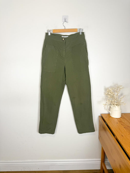 Birds of North America Slow Fashion High Waist Trousers in Khaki Green (Size M)