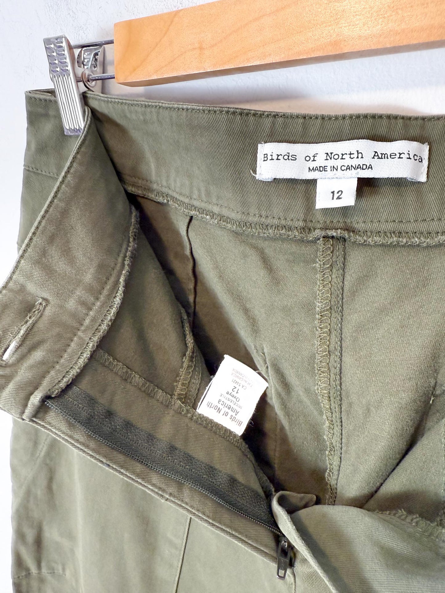 Birds of North America Slow Fashion High Waist Trousers in Khaki Green (Size M)