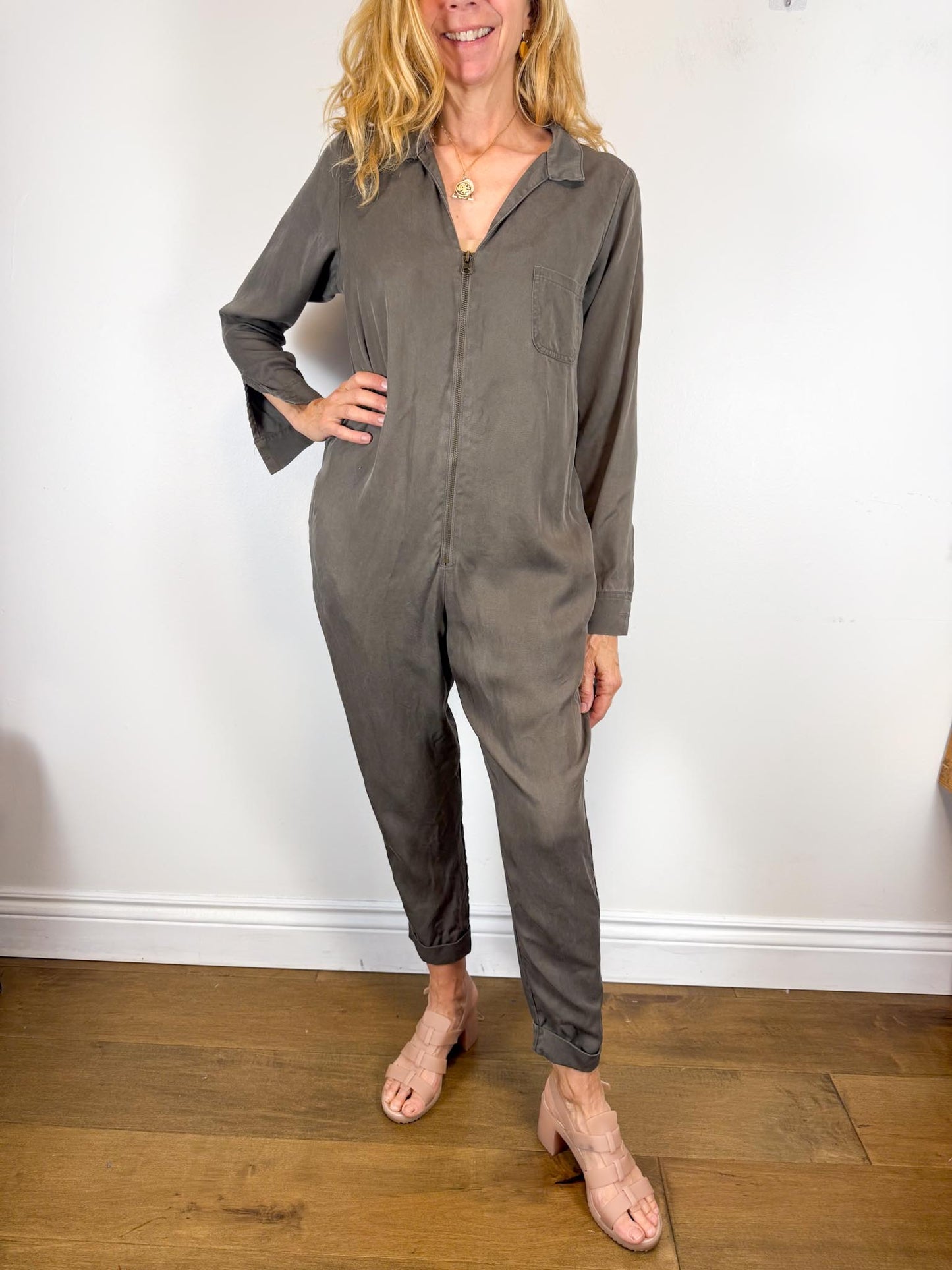 Smash & Tess Coverall Tencel Jumpsuit in Olive (Size S)