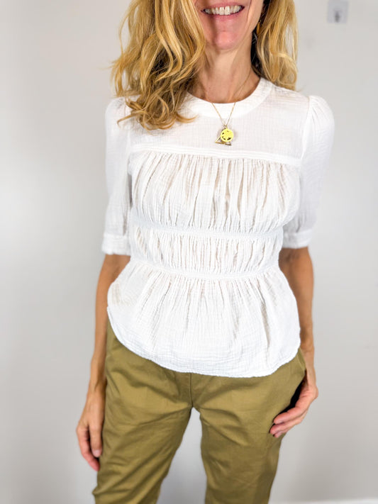 Joe's Jeans "Shira Puckered Cotton Top in White" (Size S/M)