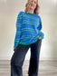 Esc Striped Knit Crewneck in Blue/Green (Size L)