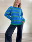 Esc Striped Knit Crewneck in Blue/Green (Size L)