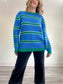 Esc Striped Knit Crewneck in Blue/Green (Size L)