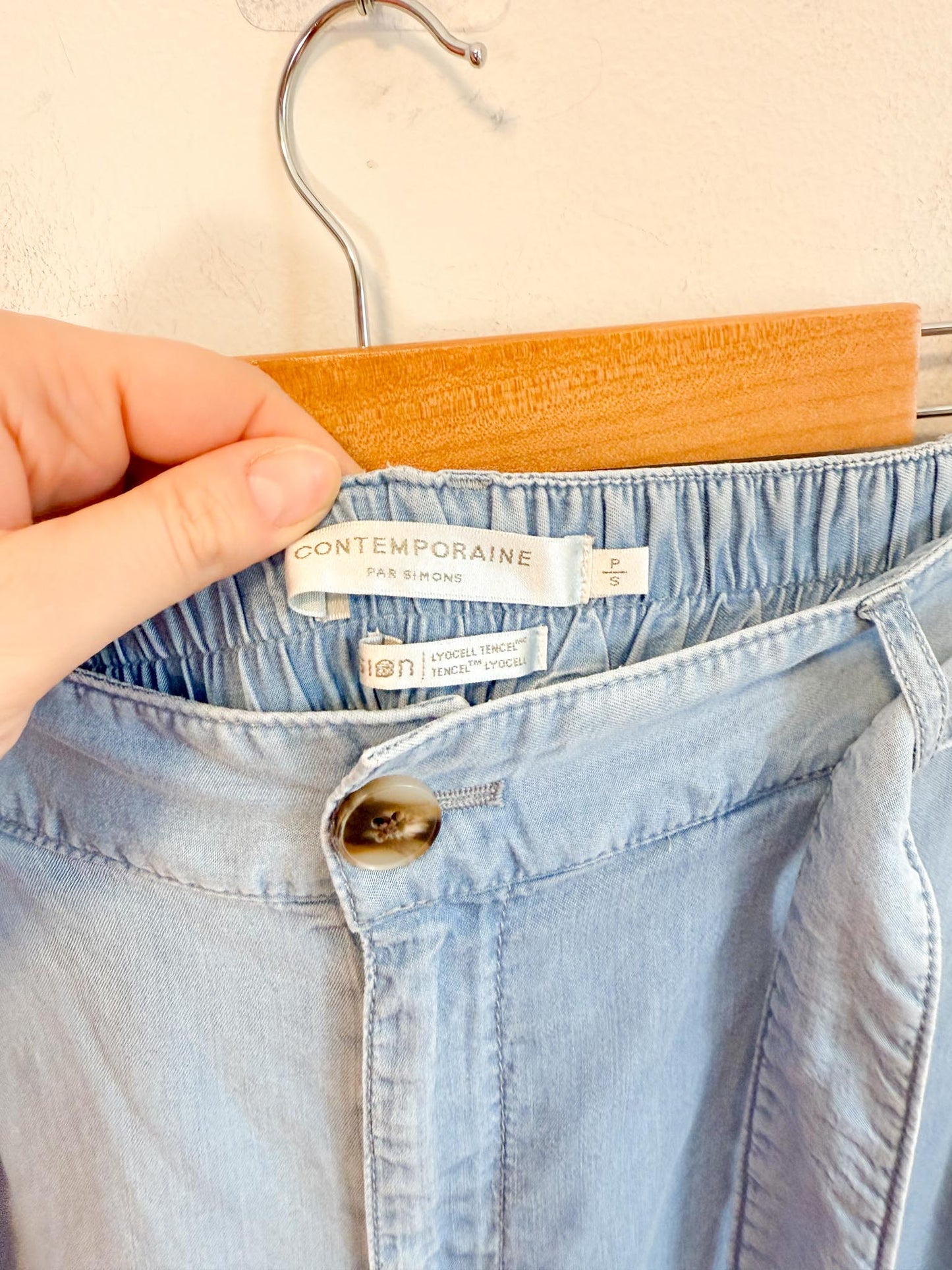 Contemporaine Simon's Pull On Wide Leg Tencel Pants in Blue (Size S)