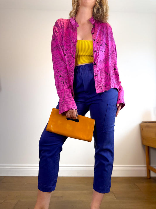 Diane Von Furstenberg Designer Silk Blouse in Fuchsia (Size L/XL)