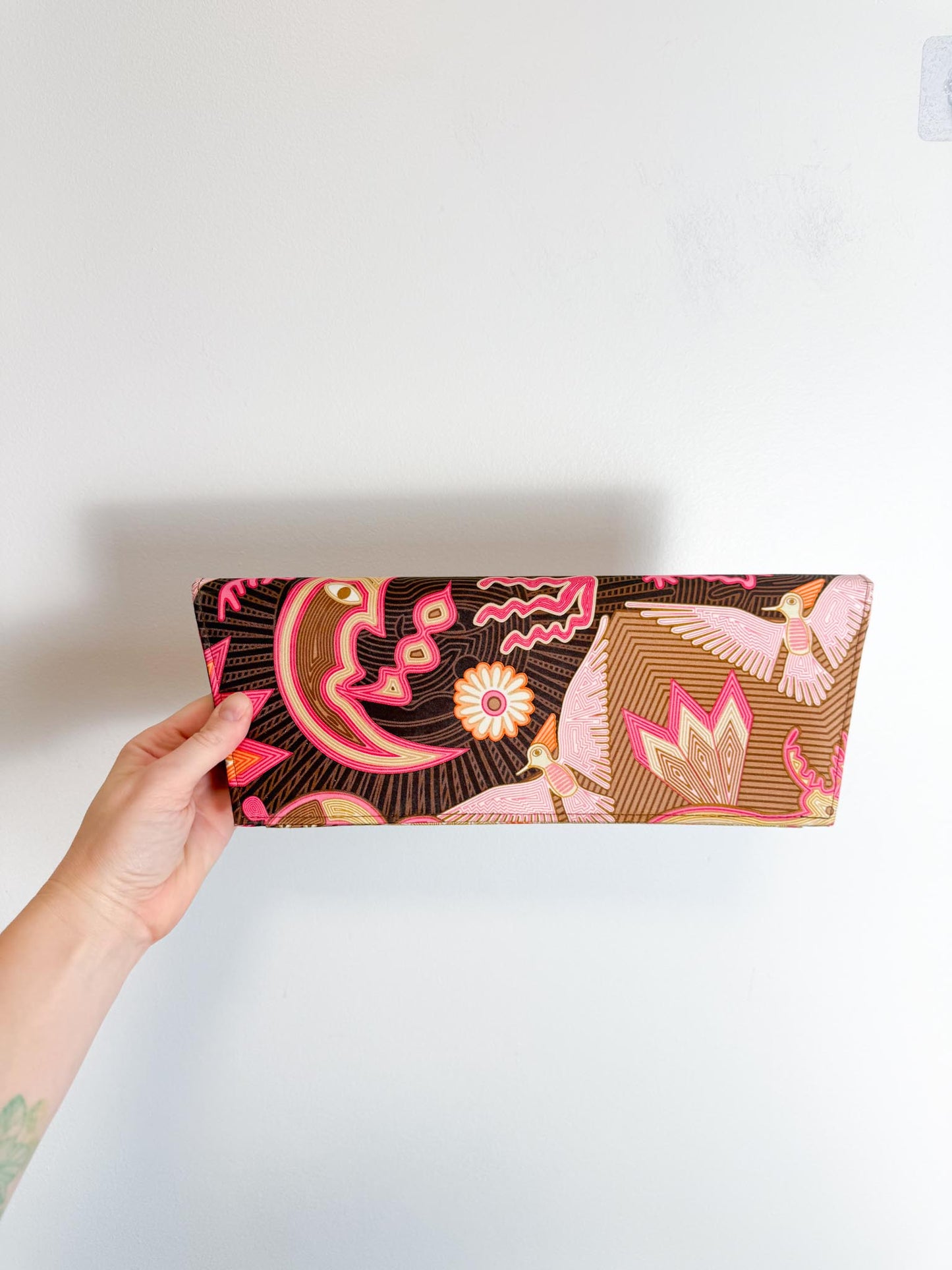 Pineda Covalin Patterned Clutch in Pink/Orange/Brown