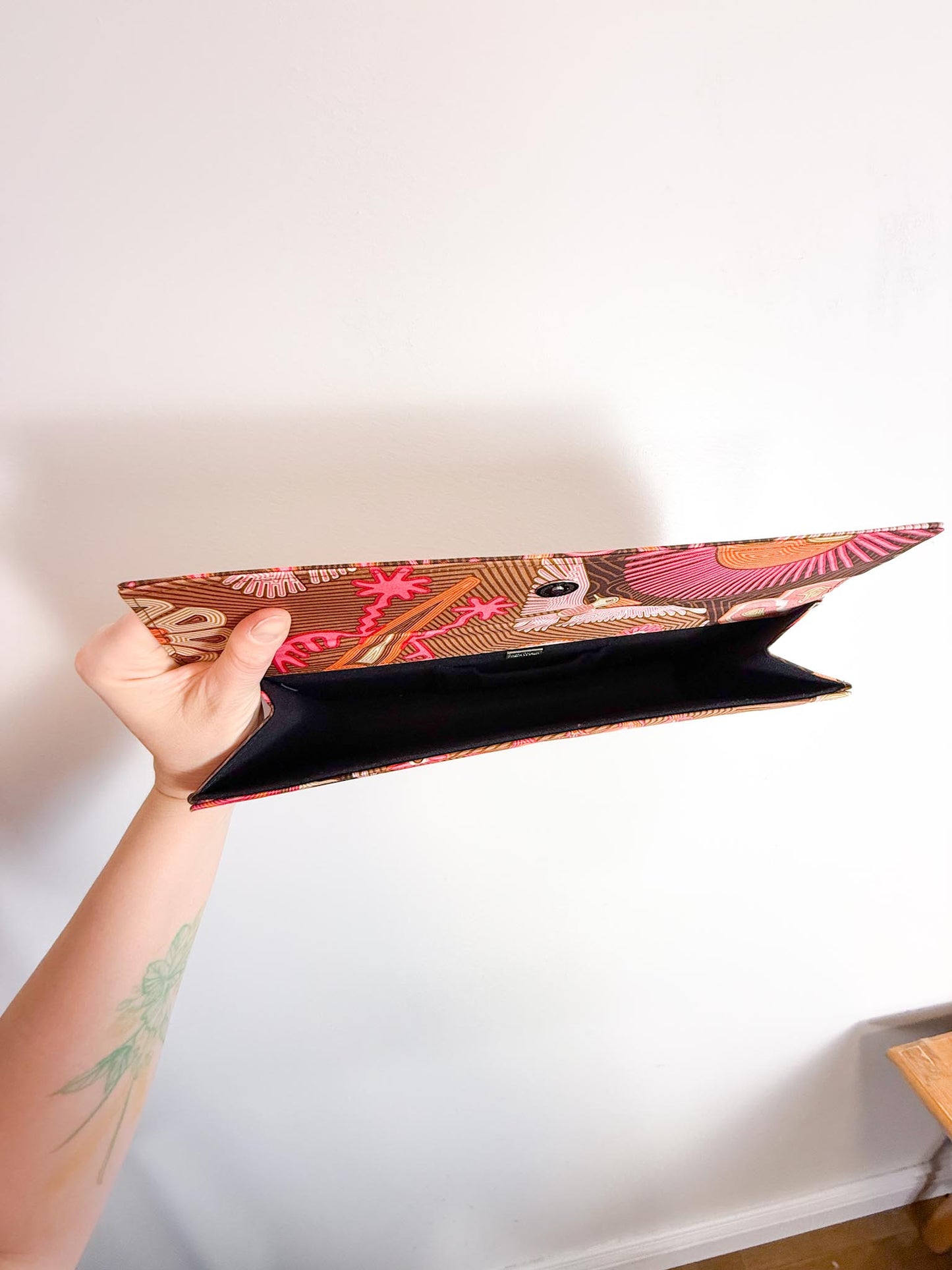 Pineda Covalin Patterned Clutch in Pink/Orange/Brown