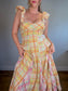 Anthropologie "Maeve Linen Blend Flutter-Sleeve A-Line Midi Dress in Pastel Plaid" (Size S)