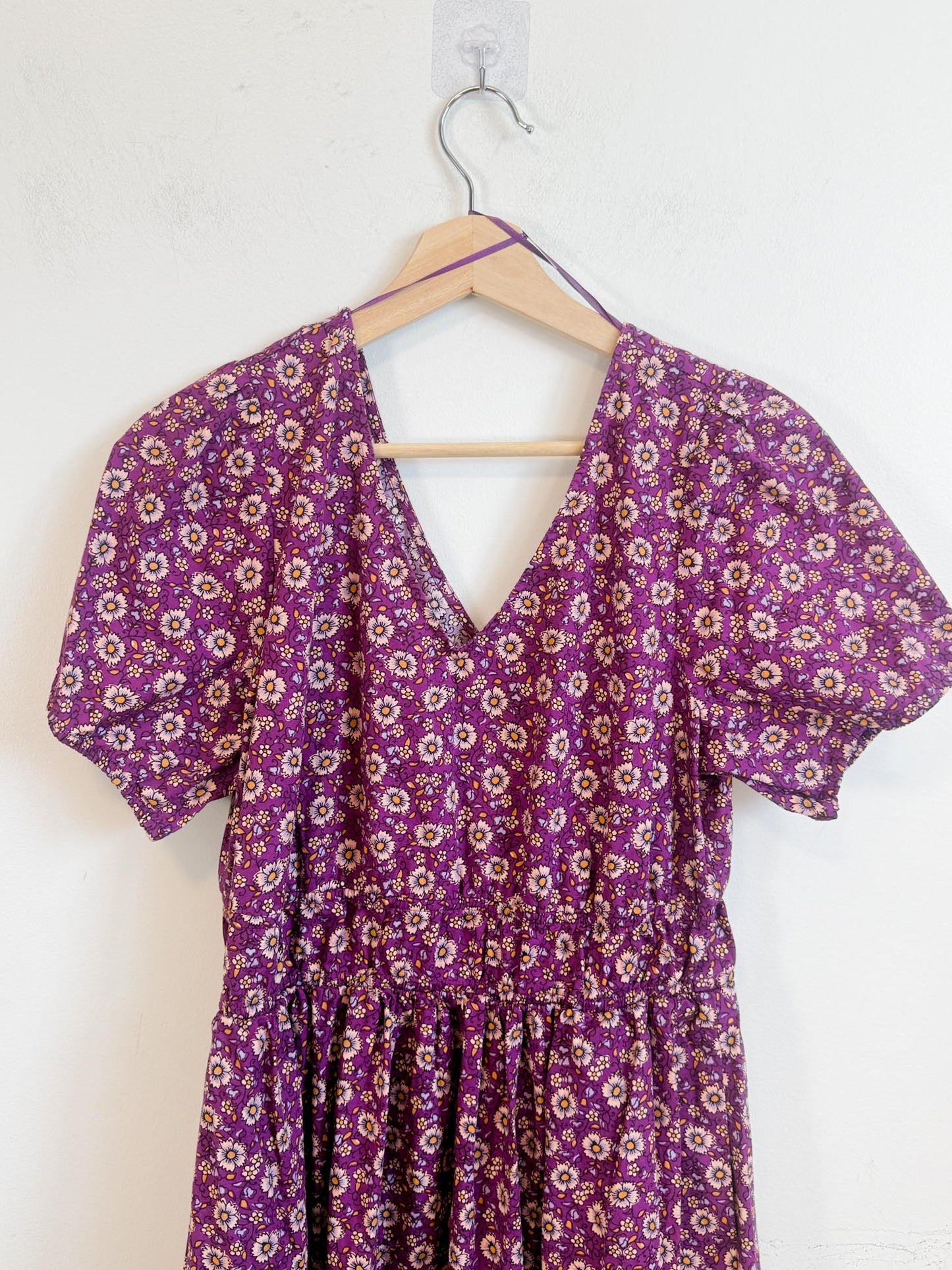 J.Crew Poplin Cotton Midi Dress in Purple Floral (Size 10)