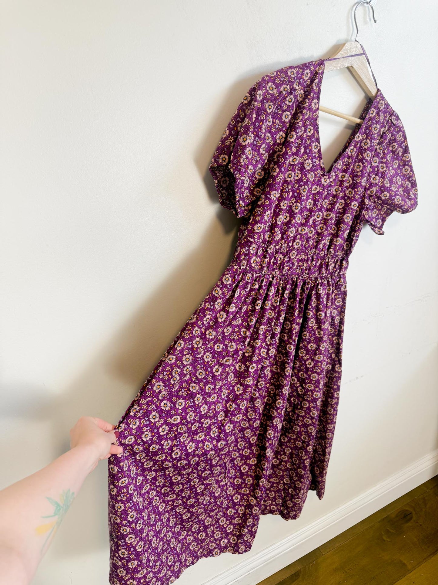 J.Crew Poplin Cotton Midi Dress in Purple Floral (Size 10)