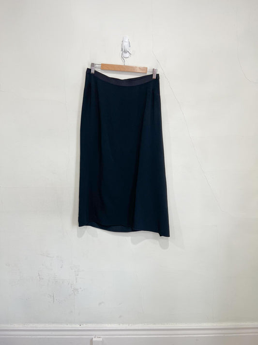 HELMUT LANG Designer Black Midi Skirt with Ruffle (Size M)