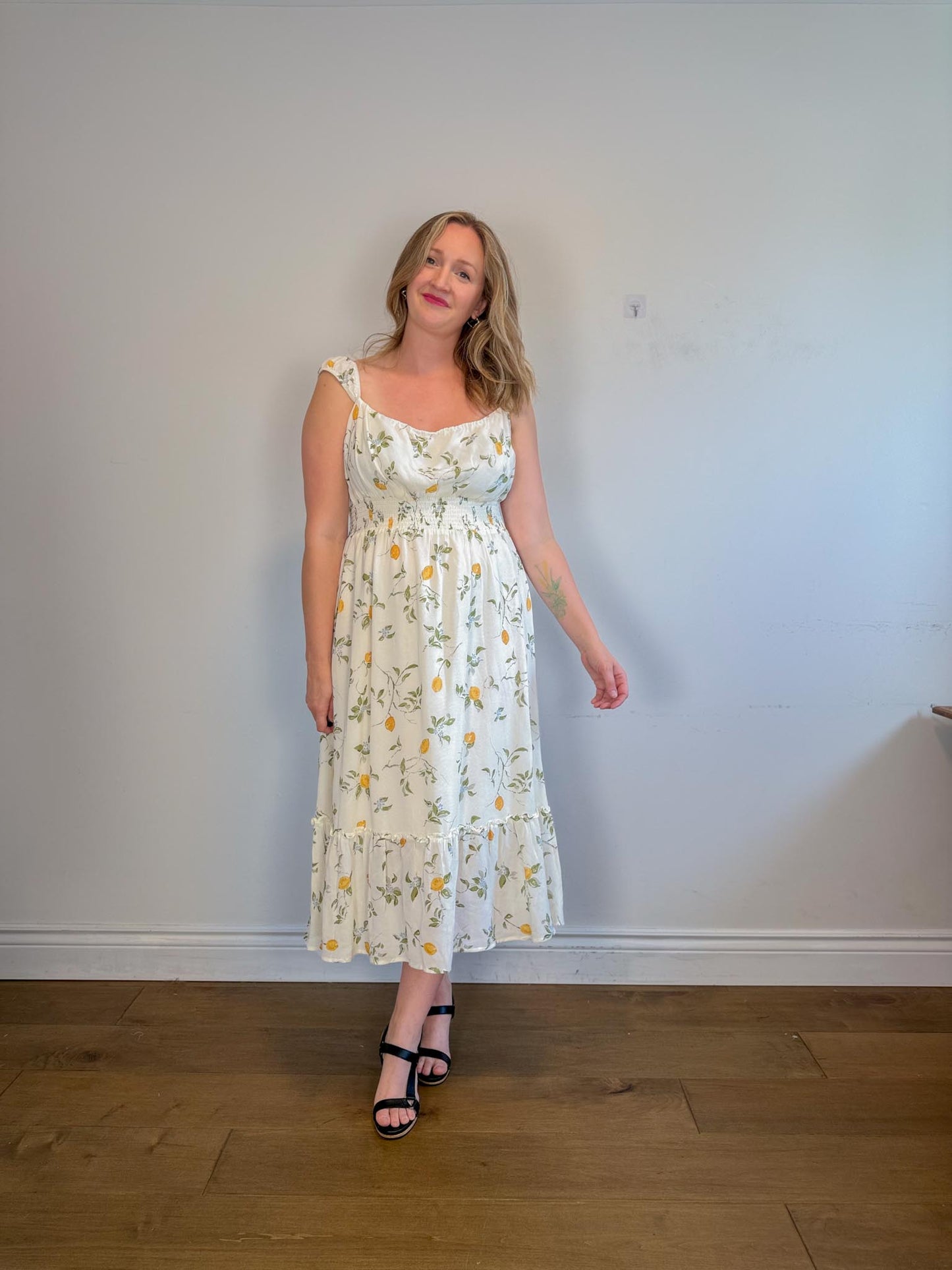 Reformation Sustainable "Sunstone Dress in White Floral" (Size 14)