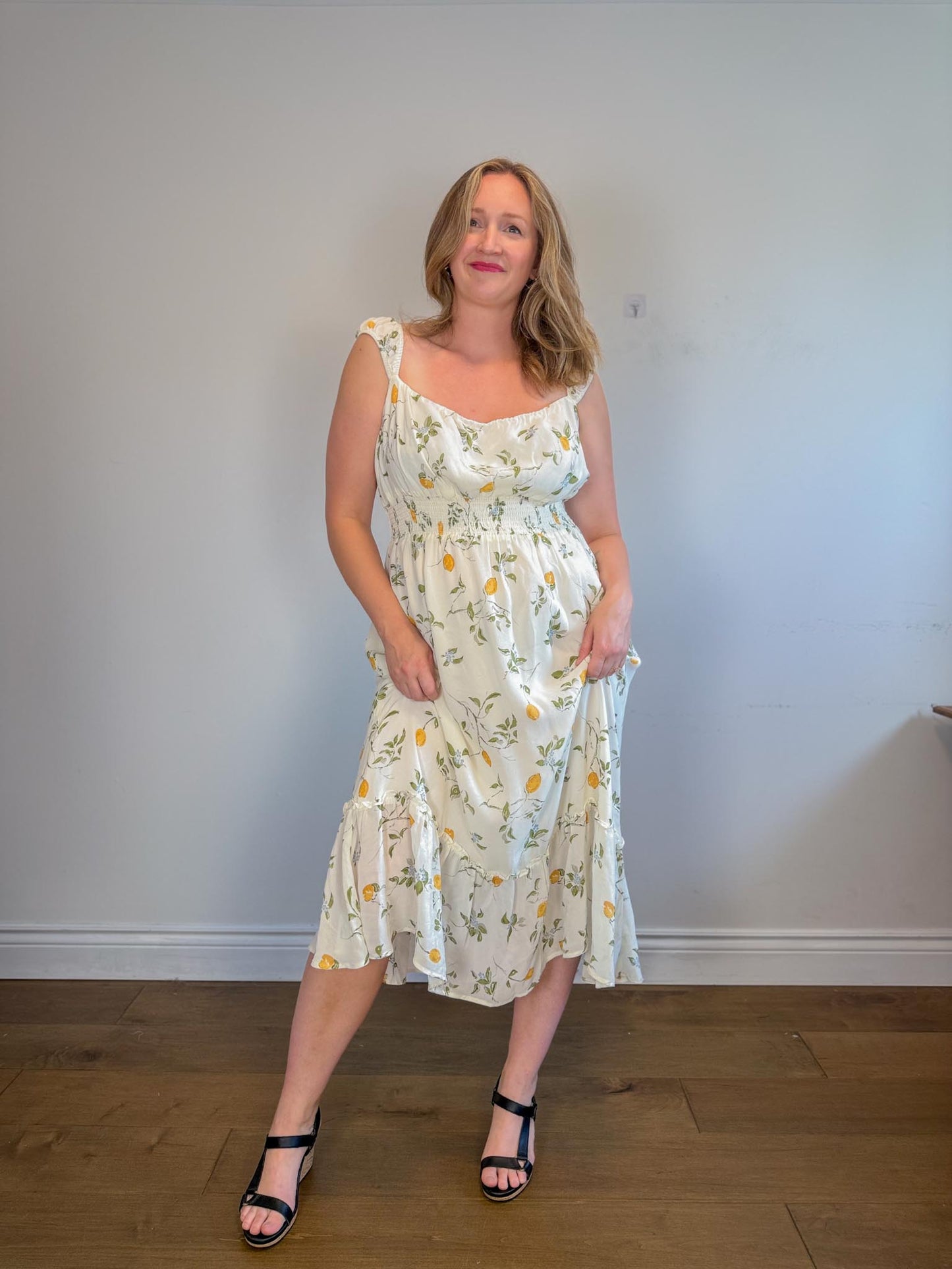 Reformation Sustainable "Sunstone Dress in White Floral" (Size 14)