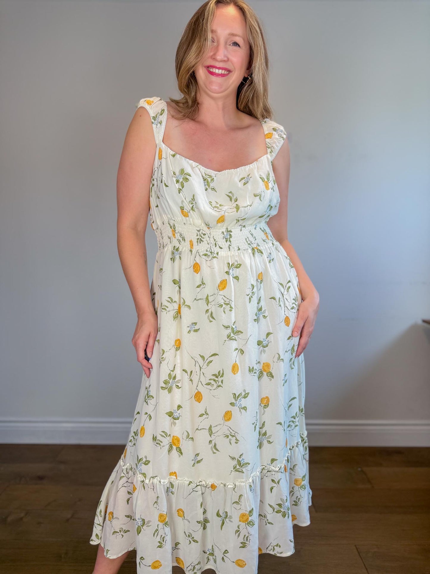 Reformation Sustainable "Sunstone Dress in White Floral" (Size 14)