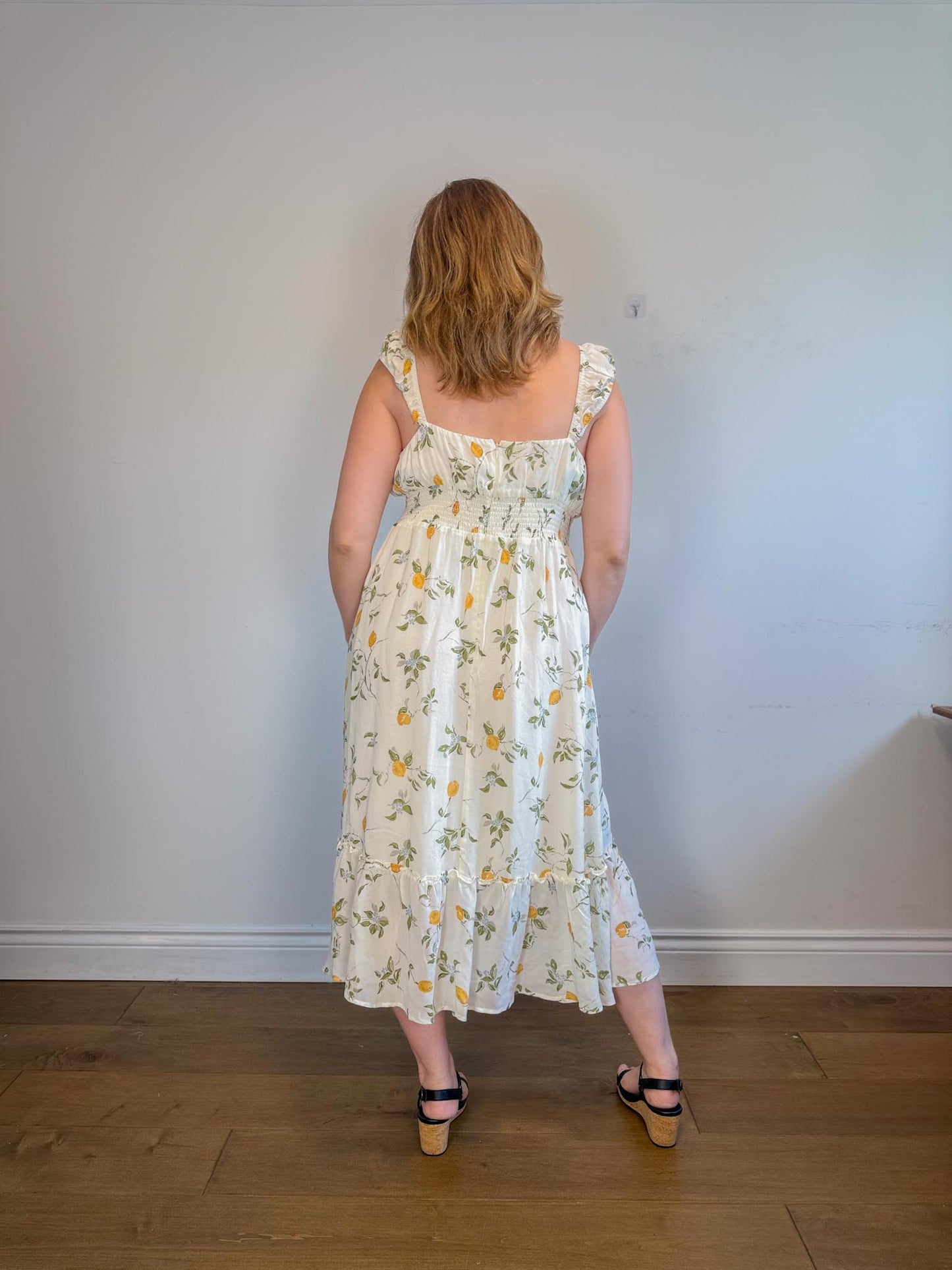 Reformation Sustainable "Sunstone Dress in White Floral" (Size 14)