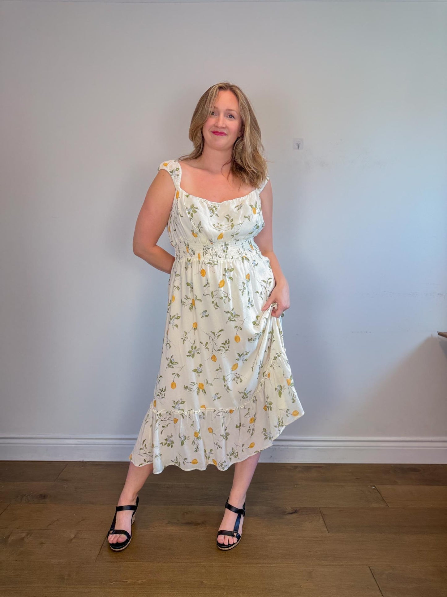 Reformation Sustainable "Sunstone Dress in White Floral" (Size 14)