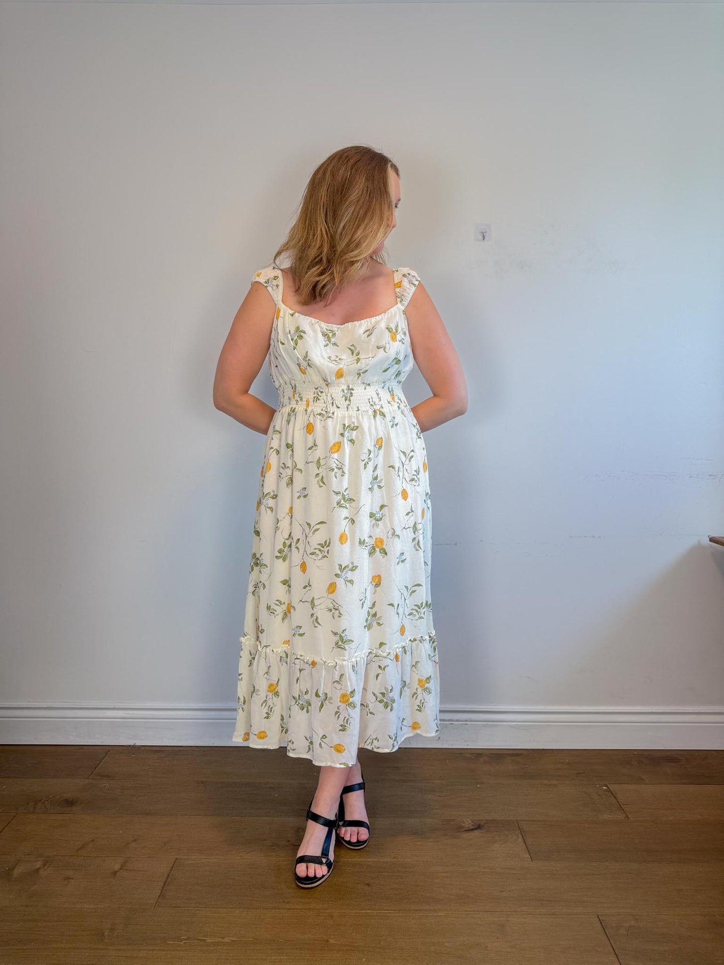 Reformation Sustainable "Sunstone Dress in White Floral" (Size 14)