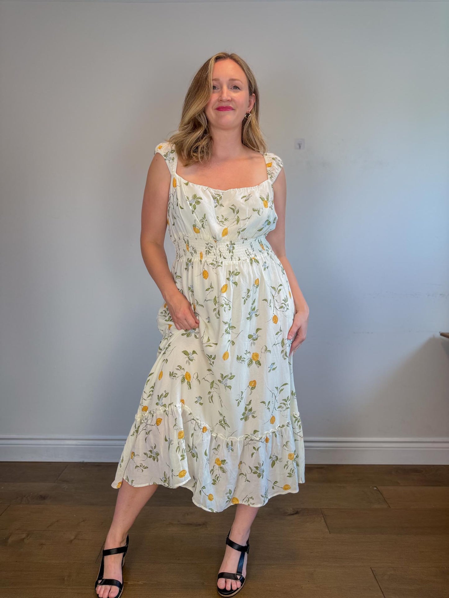 Reformation Sustainable "Sunstone Dress in White Floral" (Size 14)