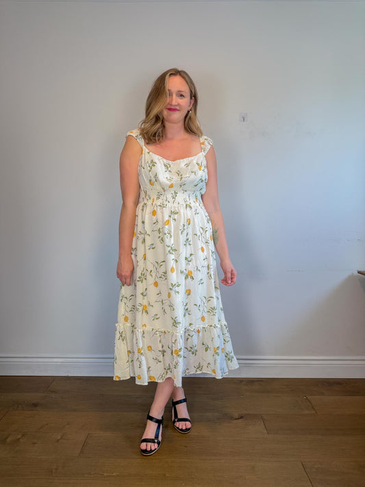 Reformation Sustainable "Sunstone Dress in White Floral" (Size 14)