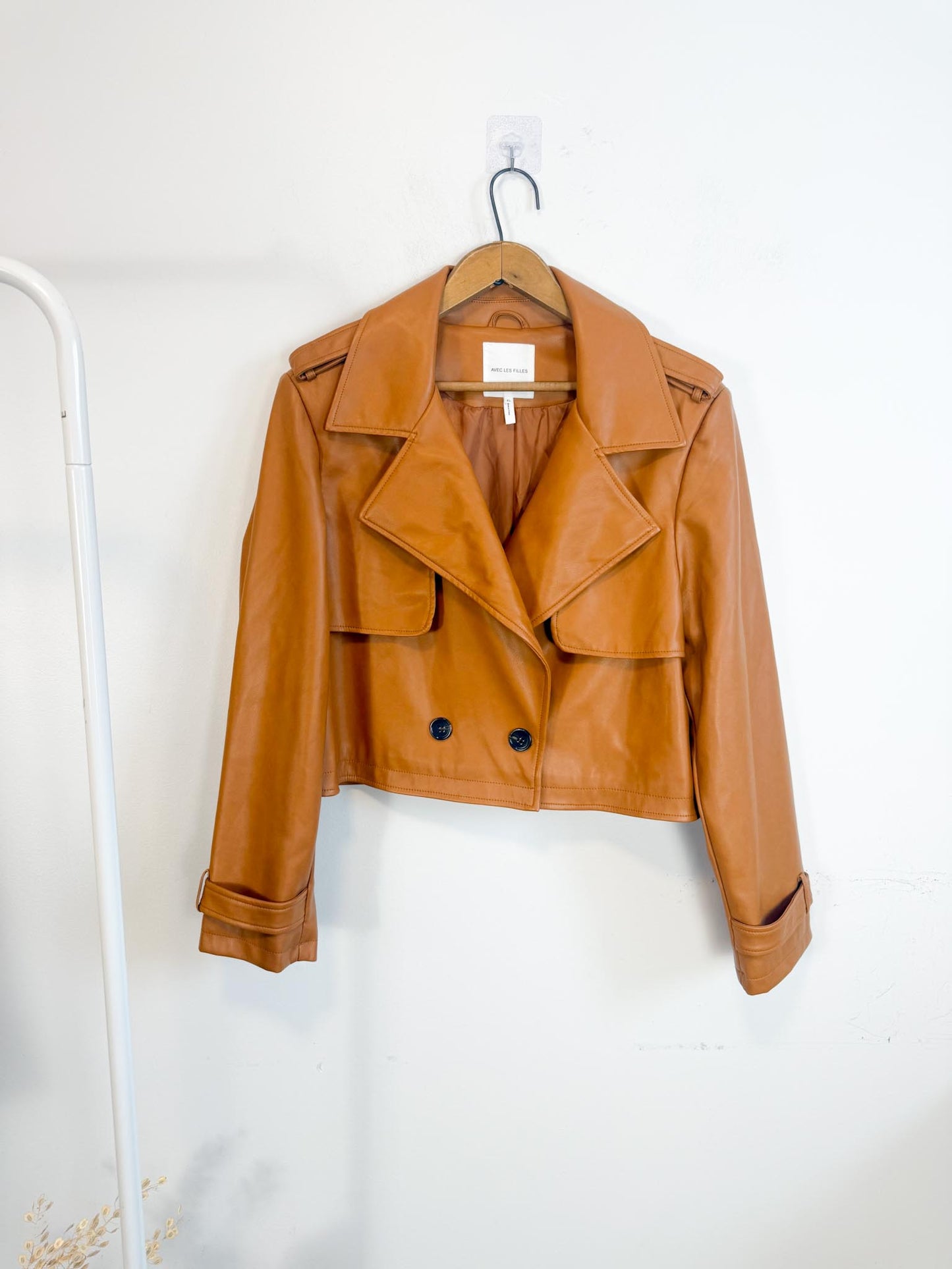 Anthropologie AVEC LES FILLES Faux Leather Cropped Jacket in Camel SOLD AS IS a(Size XL)