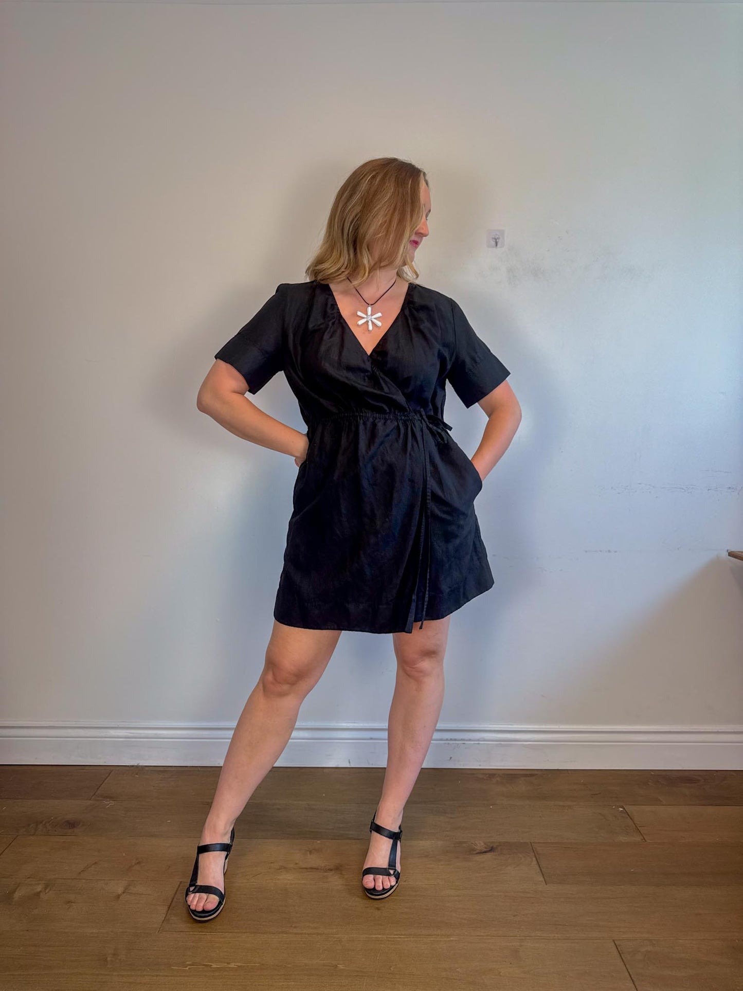 COS Linen Wrap Mini Dress in Black (Size S-L)