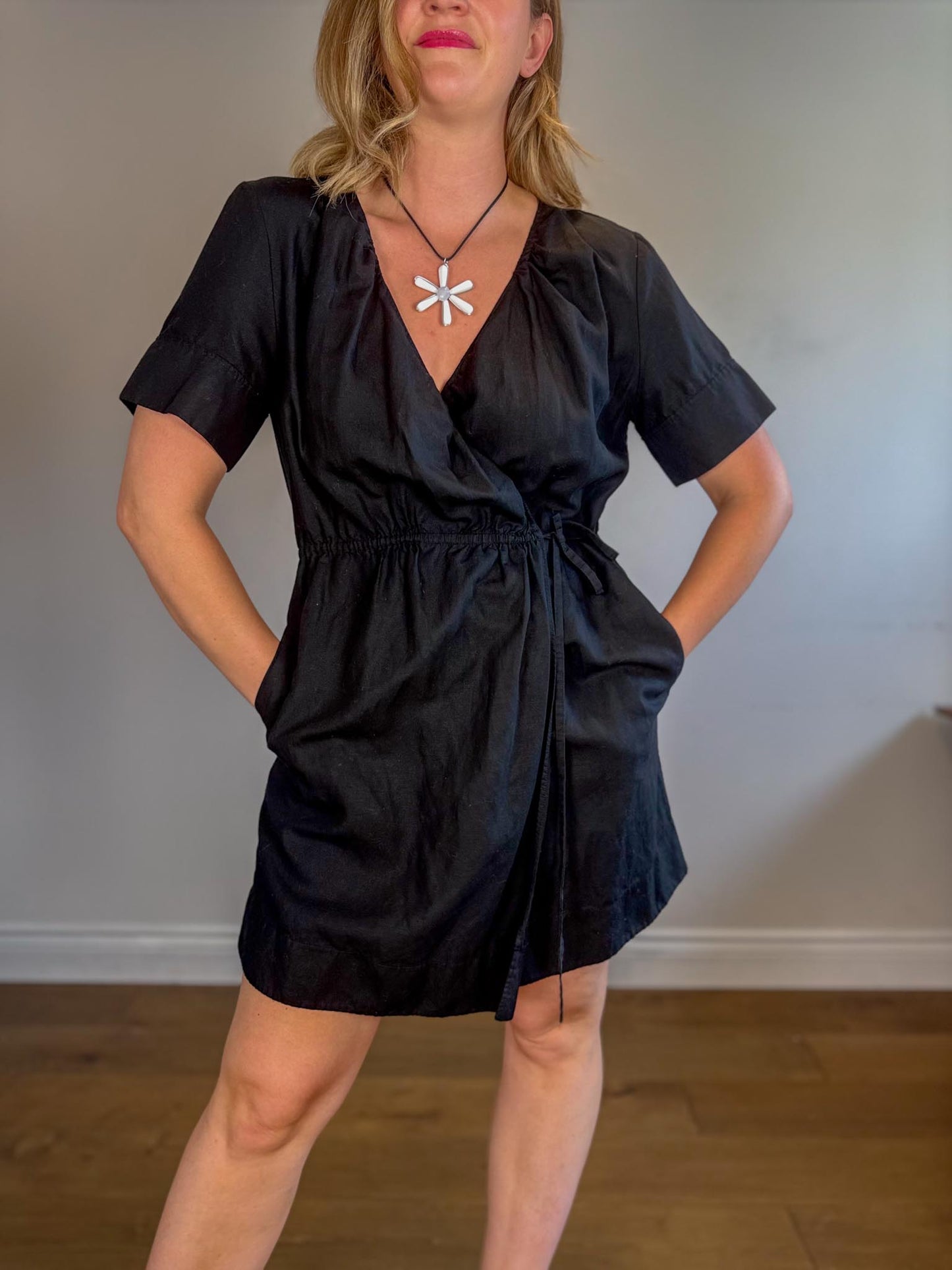 COS Linen Wrap Mini Dress in Black (Size S-L)