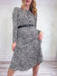 Judith & Charles Long Sleeve Midi Dress in Black/White Print (Size S/M)