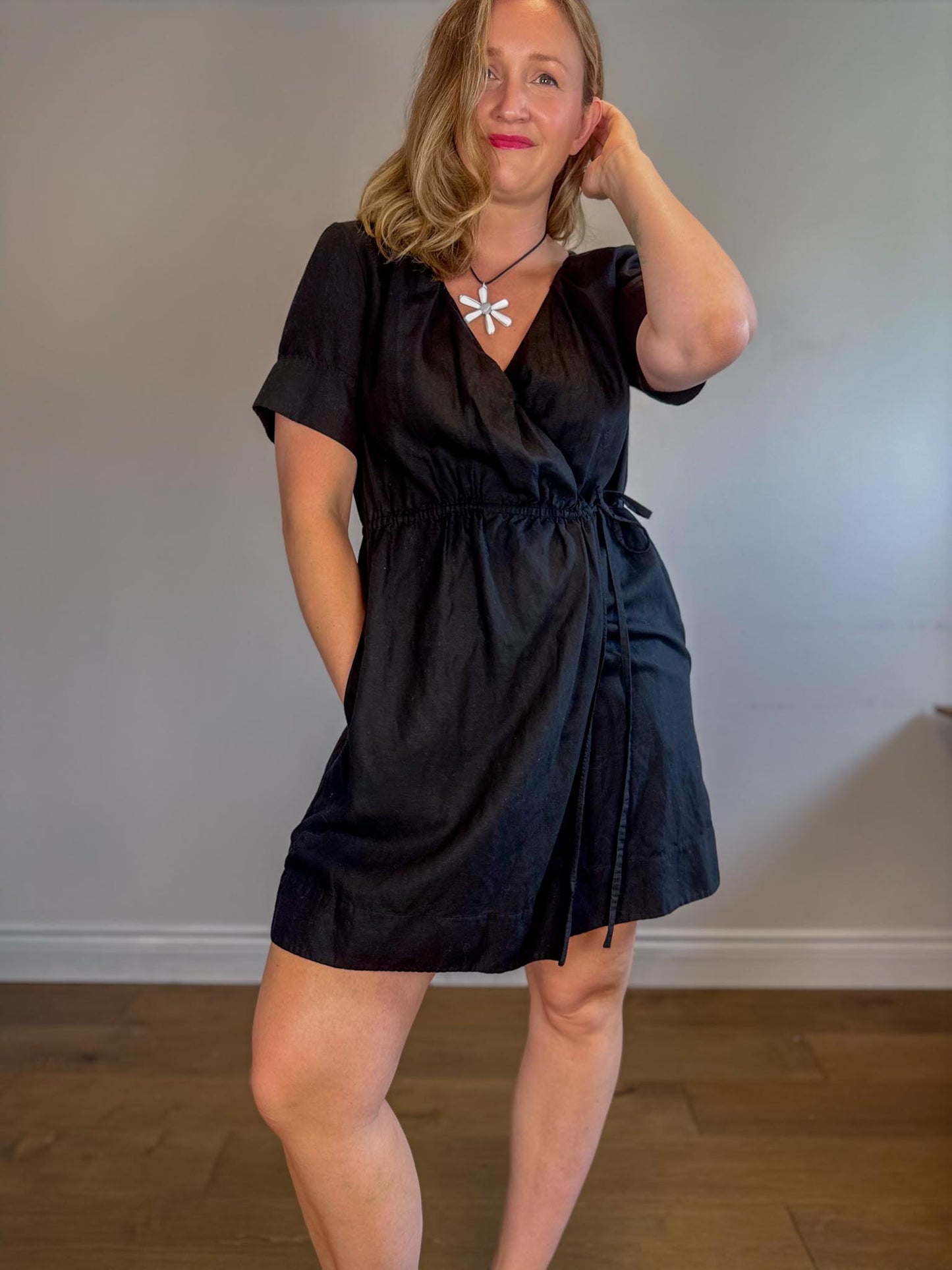 COS Linen Wrap Mini Dress in Black (Size S-L)