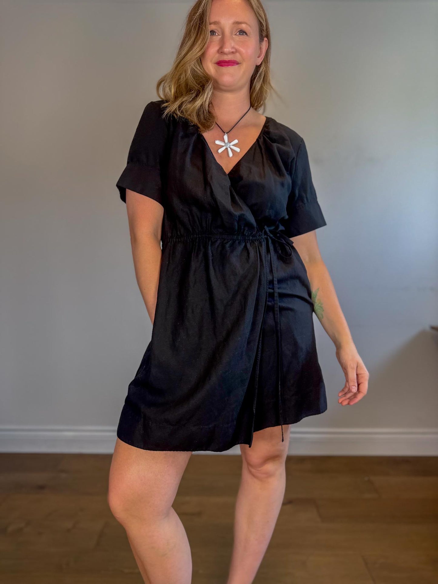 COS Linen Wrap Mini Dress in Black (Size S-L)