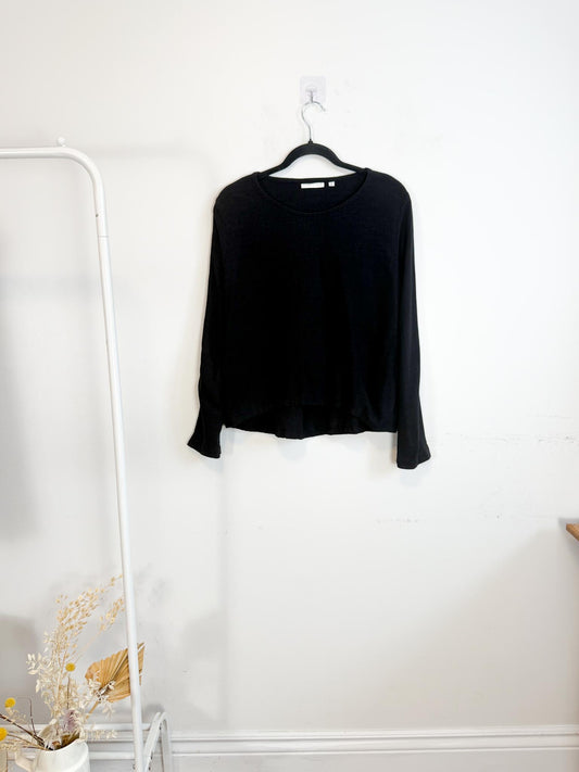 ONLY CHILD Slow Fashion Linen Long Sleeve Top in Black (Size S/M)