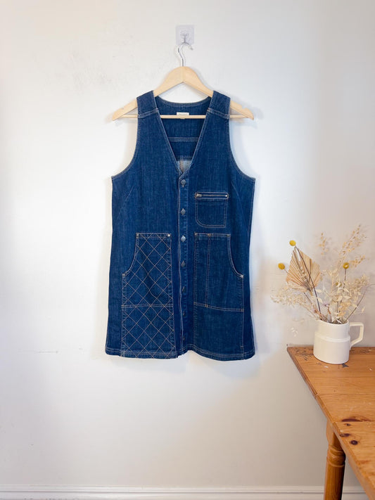 Anthropologie Pilcro Sleeveless V-Neck Denim Pinafore Mini Dress (Size L)